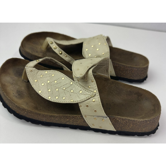 Betula Birkenstock Bombay Leaf Studded Sandals Womens 9 EU 40 Beige Cream Slides - Picture 14 of 16